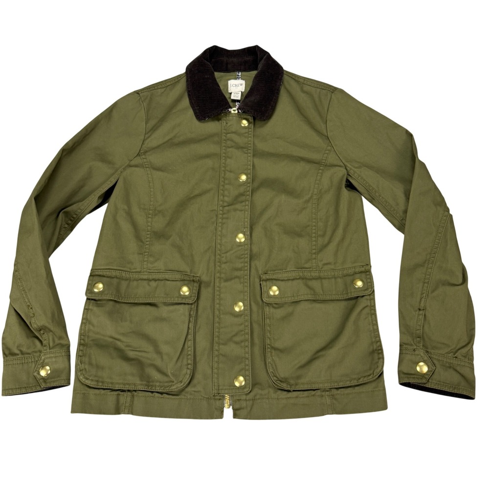J. Crew Factory Olive Green Utility Jacket with Dark Brown Corduroy Collar
